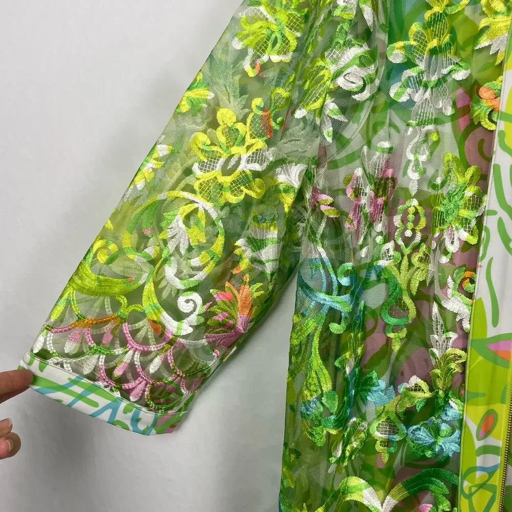 Pleats Collection | Bright Neon Green & Pink Floral Lace Sheer Jacket Tank Set